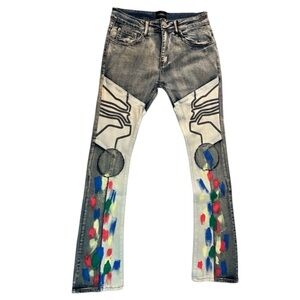 Blue denim jeans Paintsplash mini stacks sz various